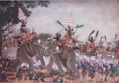 An incident in the wars between the Siamese and the Burmese, from British Adventure published by Collins, 1947 by Siamese School